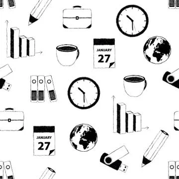 Doodle business pictures pattern Stock Illustration