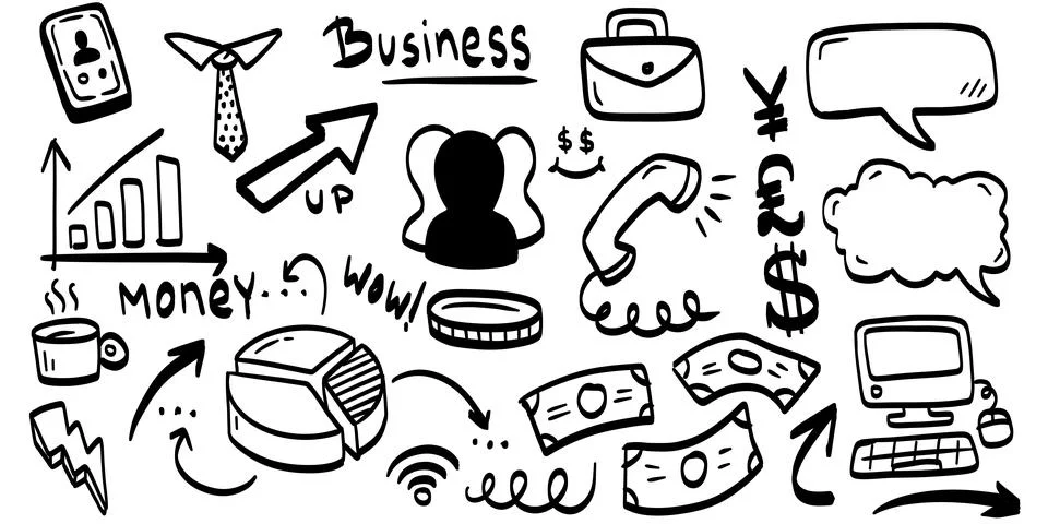 Doodle business set. Stock Illustration