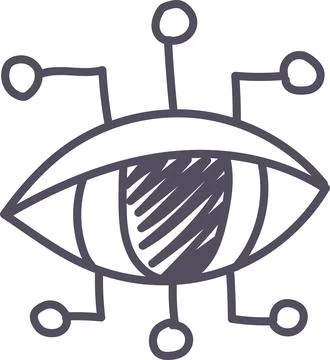 Doodle button eye icon elements. Ai interface illustration Stockillustratie