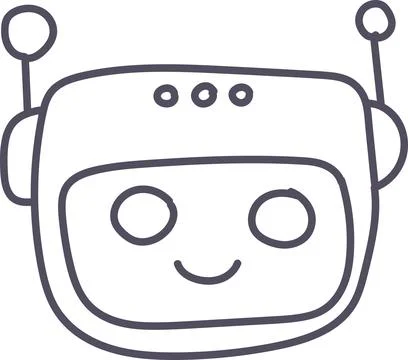Doodle button robot head icon elements. Ai interface illustration Stock Illustration