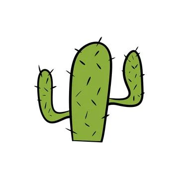 Doodle cactus in desert. Cartoon vector illustration. Stock Illustration