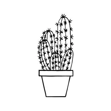 Doodle cactus in pot. Vector illustration Stock Illustration