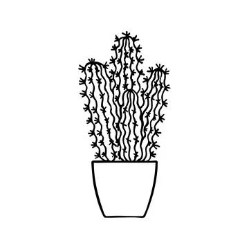 Doodle cactus in pot. Vector illustration Stock Illustration
