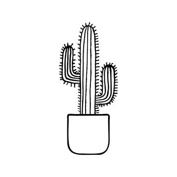 Doodle cactus in pot. Vector illustration Stock Illustration