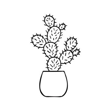 Doodle cactus in pot. Vector illustration Stock Illustration