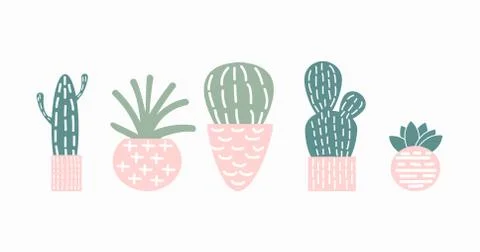 Doodle Cactus vector illustration set イラスト素材