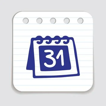 Doodle calendar schedule icon hand drawn with blue pen on a notepaper Illustrazione stock