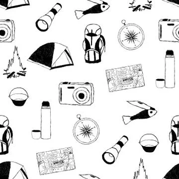 Doodle camp seamless pattern Stock Illustration