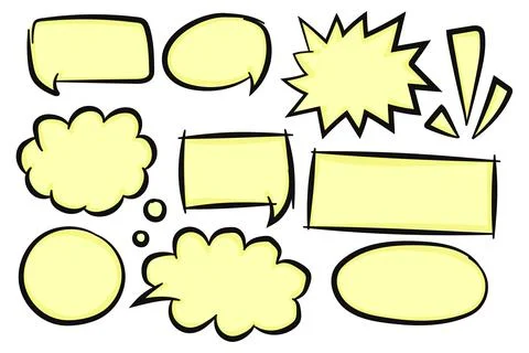 Doodle Cartoon Chat Bubble Collection - Yellow and Black Line Drawing Stock Illustration