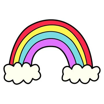 Doodle cartoon rainbow and clouds Stock Illustration