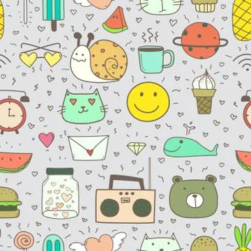 Doodle Cartoon Seamless Pattern Background For Kid. Vector illustration for f Stock Illustration
