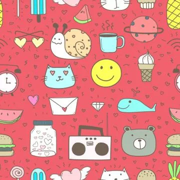 Doodle Cartoon Seamless Pattern Background For Kid. Vector illustration for f Stock Illustration