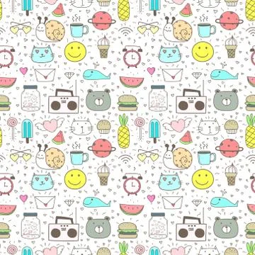 Doodle Cartoon Seamless Pattern Background For Kid. Vector illustration for f Stock Illustration