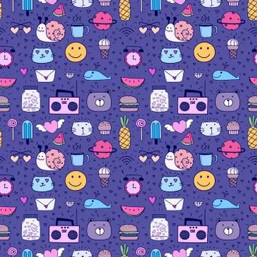 Doodle Cartoon Seamless Pattern Background For Kid. Vector illustration for f Stock Illustration