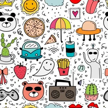 Doodle Cartoon Seamless Pattern Background For Kid. Vector illustration for f Stock Illustration