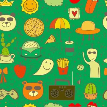 Doodle Cartoon Seamless Pattern Background For Kid. Vector illustration for f Stock Illustration