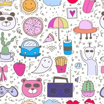 Doodle Cartoon Seamless Pattern Background For Kid. Vector illustration for f Stock Illustration