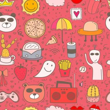 Doodle Cartoon Seamless Pattern Background For Kid. Vector illustration for f Stock Illustration