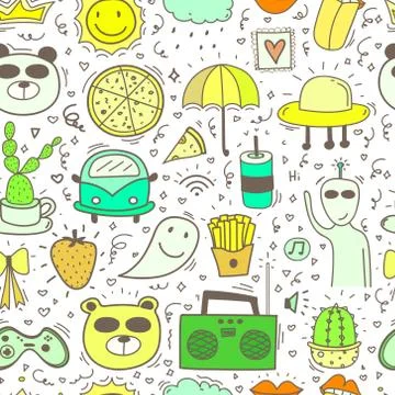 Doodle Cartoon Seamless Pattern Background For Kid. Vector illustration for f Stock Illustration