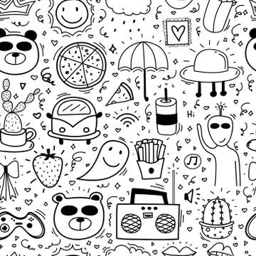 Doodle Cartoon Seamless Pattern Background For Kid. Vector illustration for f Stock Illustration