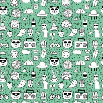 Doodle Cartoon Seamless Pattern Background For Kid. Vector illustration for f Stock Illustration