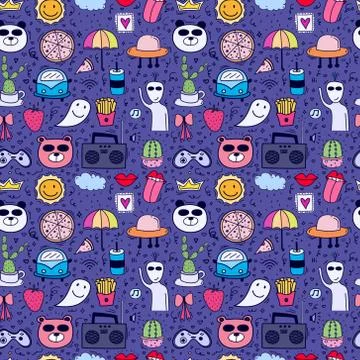 Doodle Cartoon Seamless Pattern Background For Kid. Vector illustration for f Stock Illustration