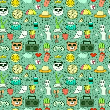 Doodle Cartoon Seamless Pattern Background For Kid. Vector illustration for f Stock Illustration