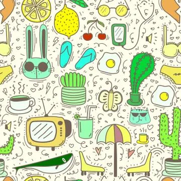 Doodle Cartoon Seamless Pattern Background For Kid. Vector illustration for f Illustrazione stock