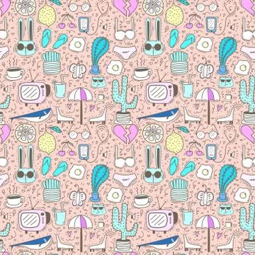 Doodle Cartoon Seamless Pattern Background For Kid. Vector illustration for f Stock Illustration