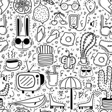 Doodle Cartoon Seamless Pattern Background For Kid. Vector illustration for f Stock Illustration