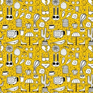 Doodle Cartoon Seamless Pattern Background For Kid. Vector illustration for f Stock Illustration