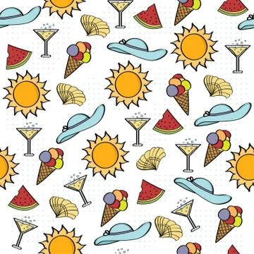 Doodle cartoon seamless pattern summer holiday concept Stock Illustration