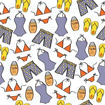Doodle cartoon seamless pattern summer holiday concept Stock Illustration