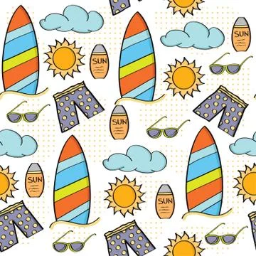 Doodle cartoon seamless pattern summer holiday concept Stock Illustration