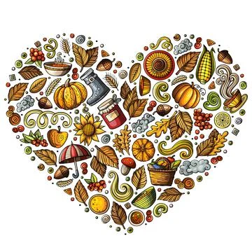 Doodle cartoon set of Autumn objects, symbols and items Ilustração Stock