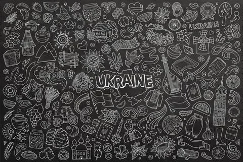 Doodle cartoon set of Ukraine objects and symbols Stockillustratie