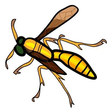 Doodle Cartoon of Wasp in Circle Frame for Nature Themed Designs, Children's Stock Illustration