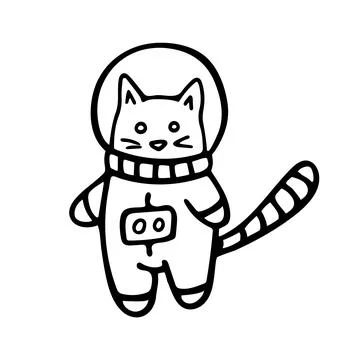 Doodle of cat astronaut on white background. Stock Illustration