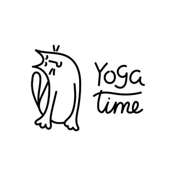 Doodle cat hand drawn style. Isolated cute cat do yoga . Yoga time, inscripti Stock Illustration