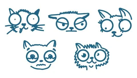 Doodle cats isolated on white Stock Illustration