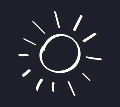 Doodle Chalked Sun on black background. Children contour Sunrays. Hand drawn Stock Illustration