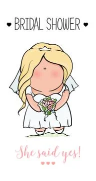 Doodle character. cute bride. Romantic announcement for bridal shower party Stock Illustration