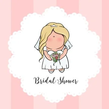 Doodle character. cute bride. Romantic announcement for bridal shower party Stock Illustration