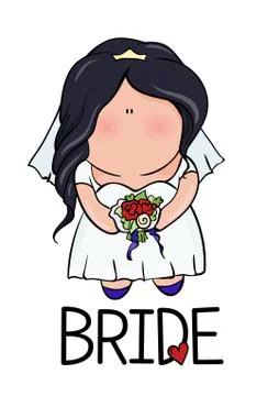 Doodle character. cute bride. template for print Stock Illustration