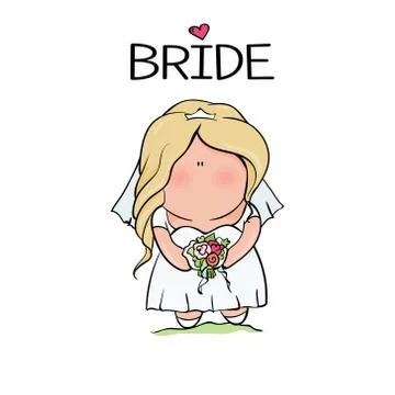 Doodle character. cute bride. template for print Stock Illustration