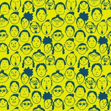 Doodle character faces hand drawn set. Funny people characters. Stock Illustration