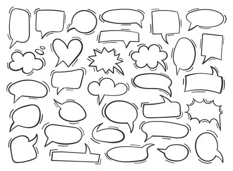 Doodle chat icon in hand drawn style. Cartoon bubbles vector illustration o.. Stock Illustration