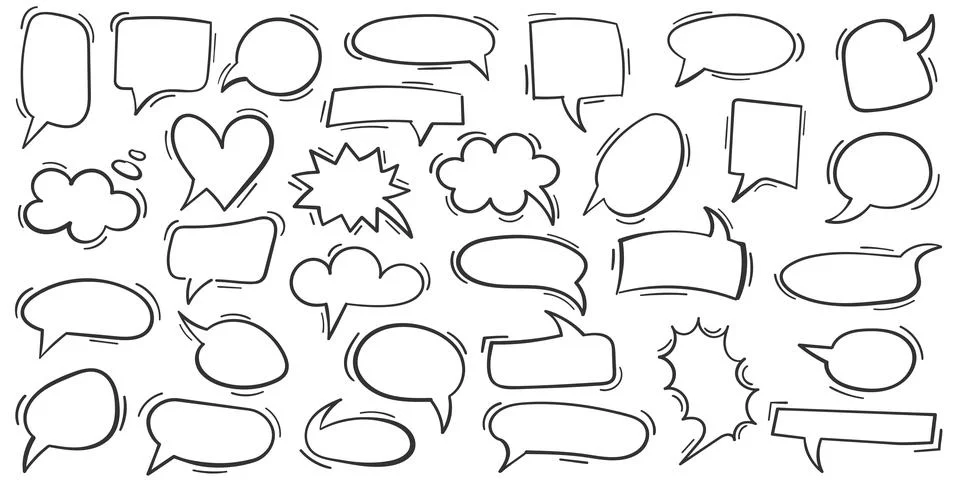 Doodle chat icon in hand drawn style. Cartoon bubbles vector illustration o.. Stock Illustration