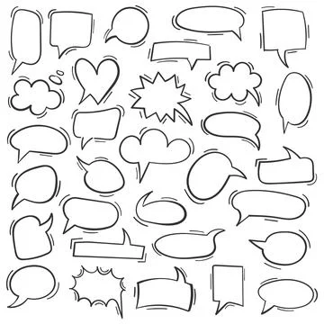 Doodle chat icon in hand drawn style. Cartoon bubbles vector illustration o.. Stock Illustration