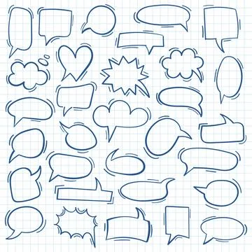 Doodle chat icon in hand drawn style. Cartoon bubbles vector illustration o.. Stock Illustration